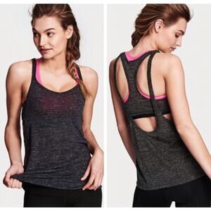 2/$30 Victoria's Secret Sport Layered Racerback Tank Top Gray Size M